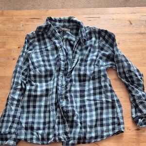 Casual Blue Plaid Button Down Shirt for Women